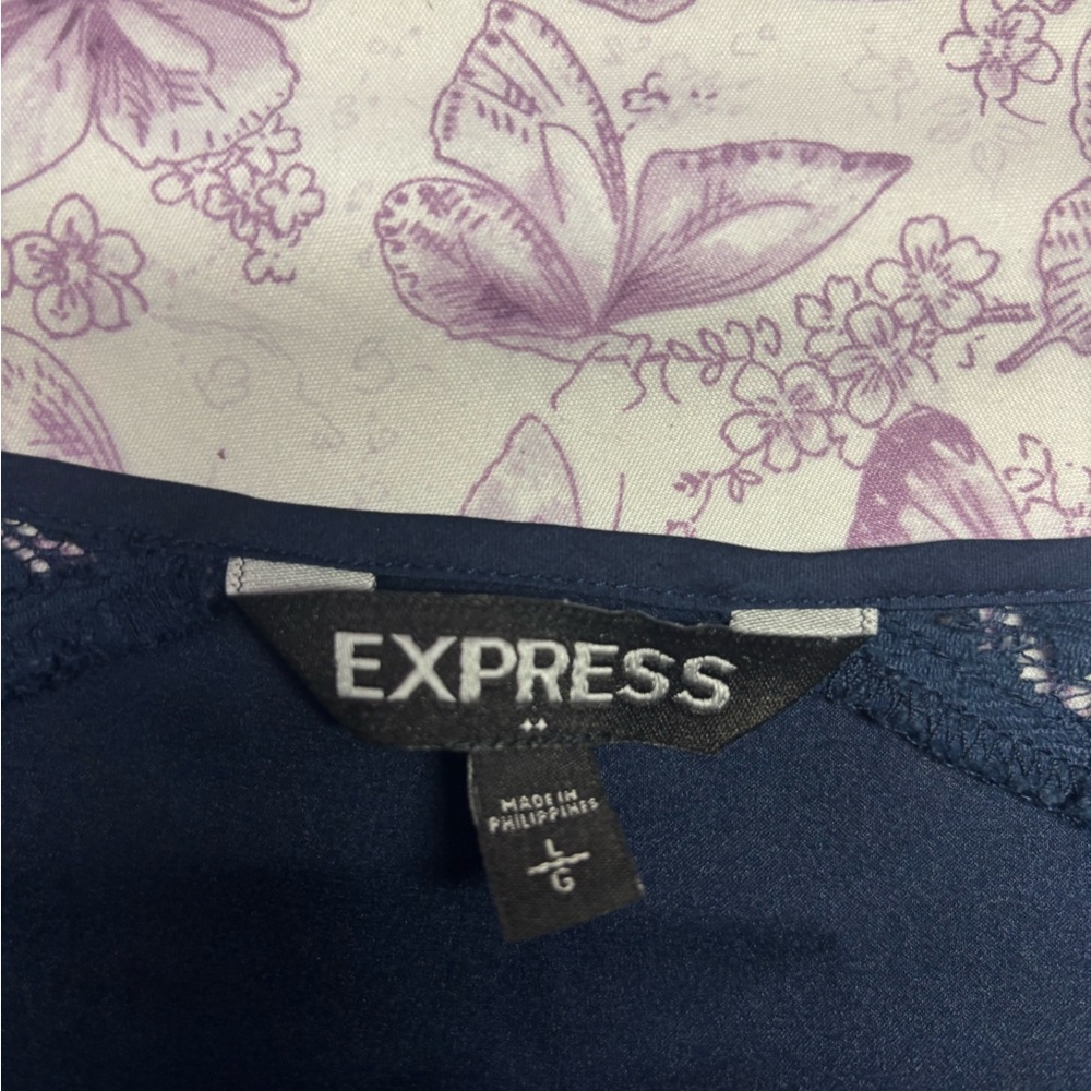 🍄Express Navy V-Neck Blouse with Lace Shoulders - Picture 2 of 2